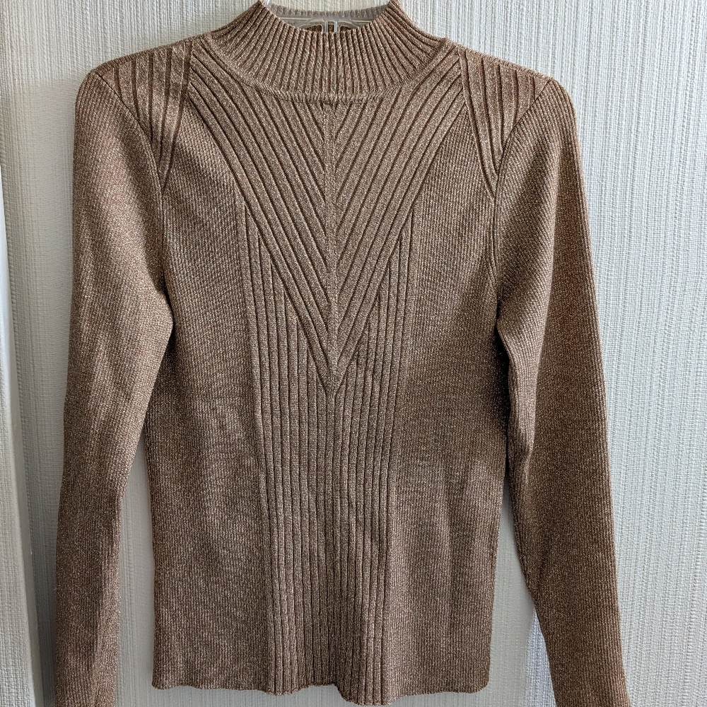 INC International Concepts Sparkly Gold Turtleneck Size L